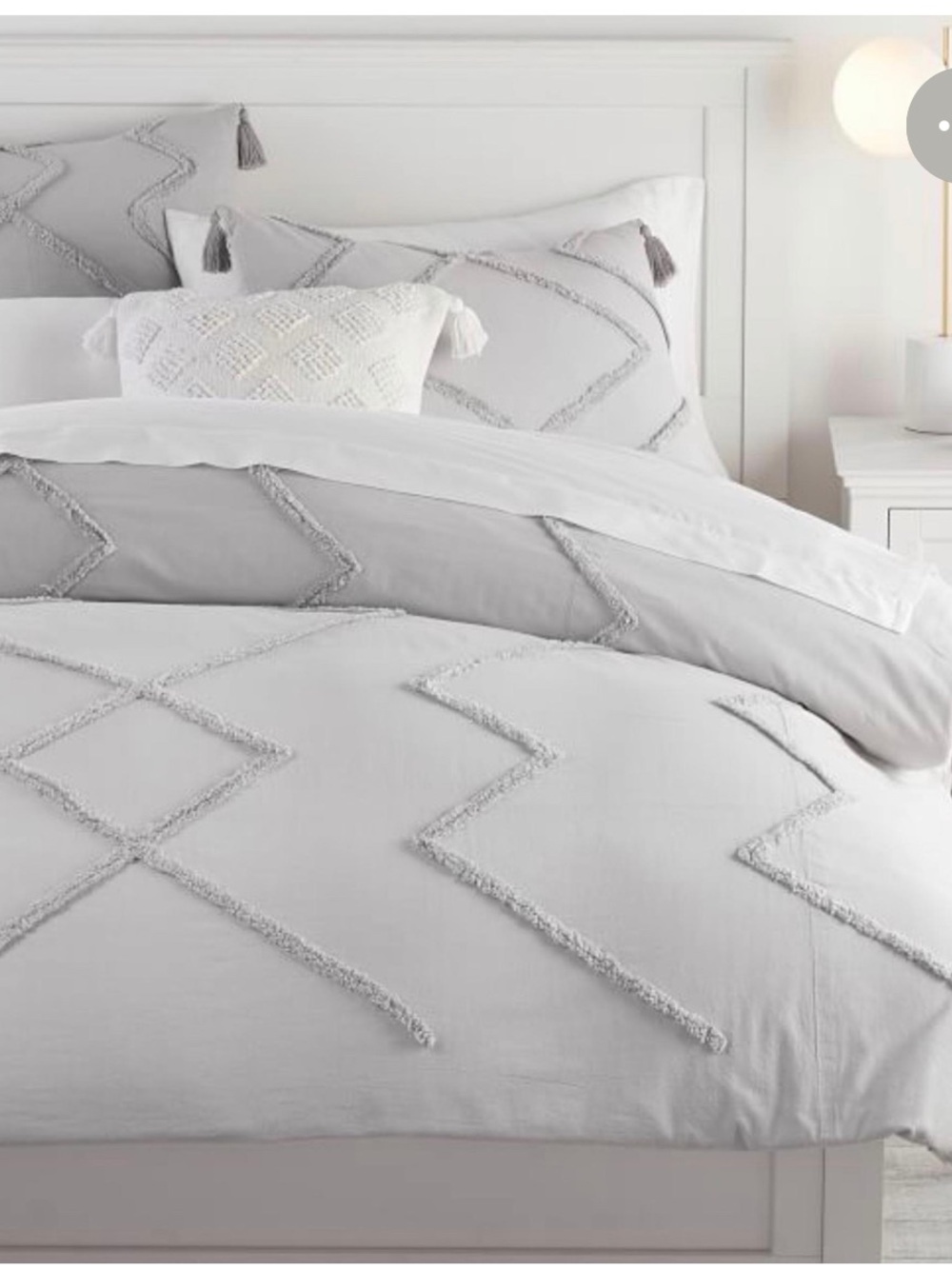 Pottery Barn Teen Ashlyn Tufted Light Gray Textured Duvet Cover Boho Full/Queen